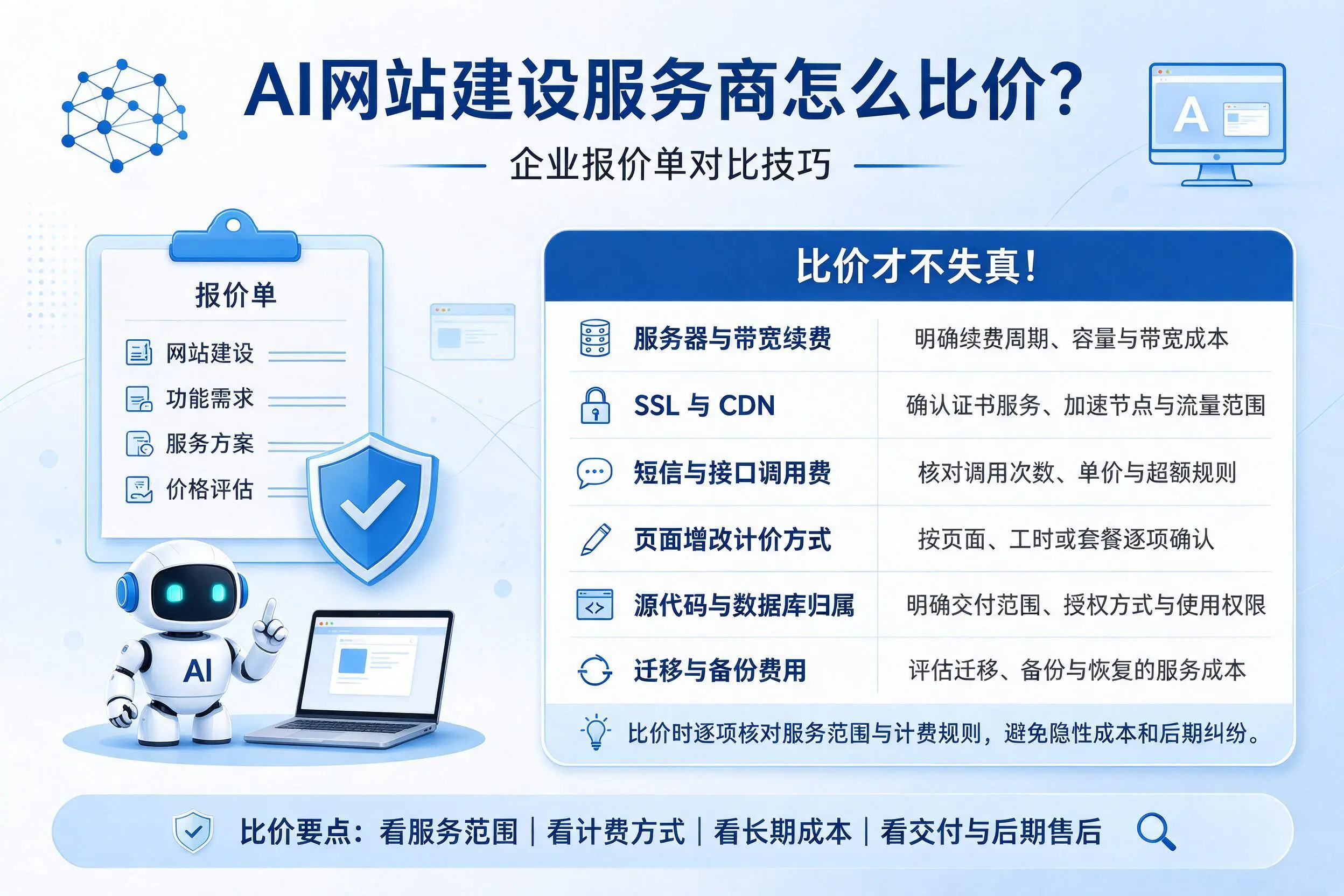 AI网站建设服务商怎么比价?温州企业报价单对比技巧