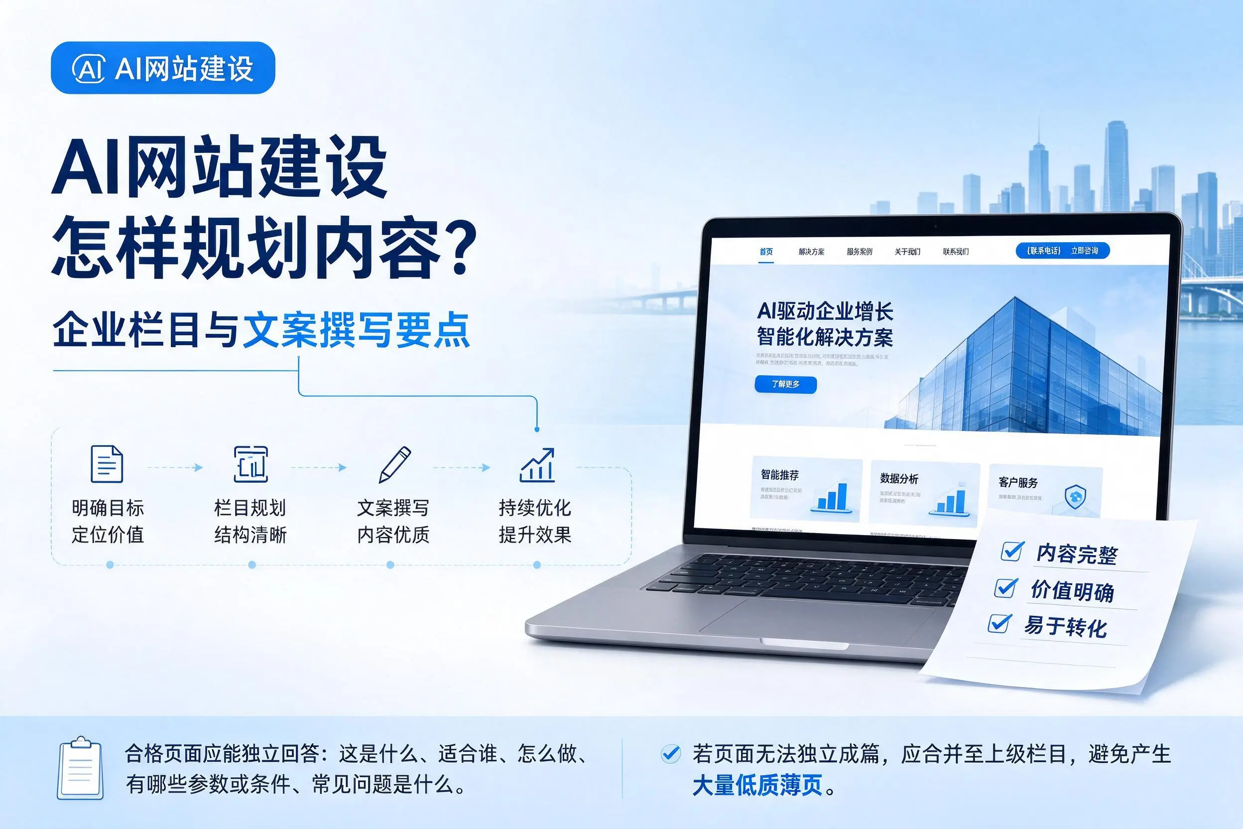AI网站建设怎样规划内容?温州企业栏目与文案撰写要点
