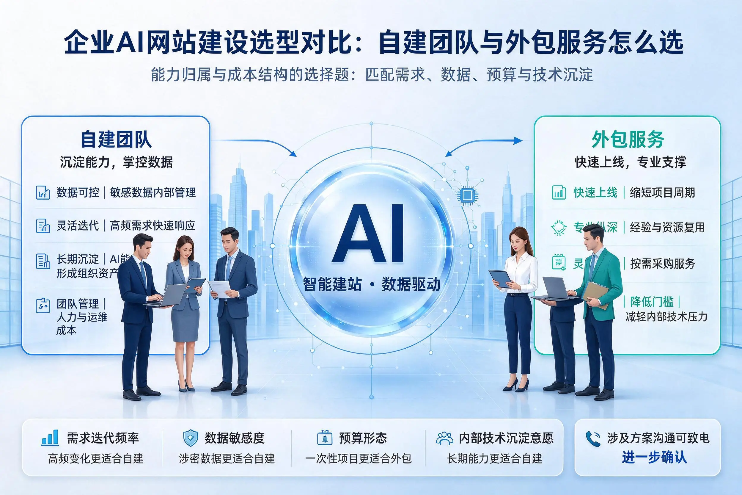 温州企业AI网站建设选型对比：自建团队与外包服务怎么选